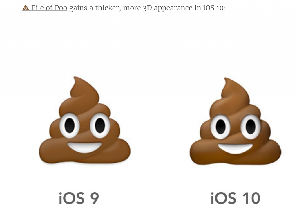 The poo emoji looks different in iOS 10