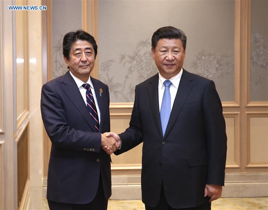 Chinese President Xi Jinping meets with Japanese Prime Minister Shinzo Abe who is here to attend the Group of 20 summit in Hangzhou capital of east China