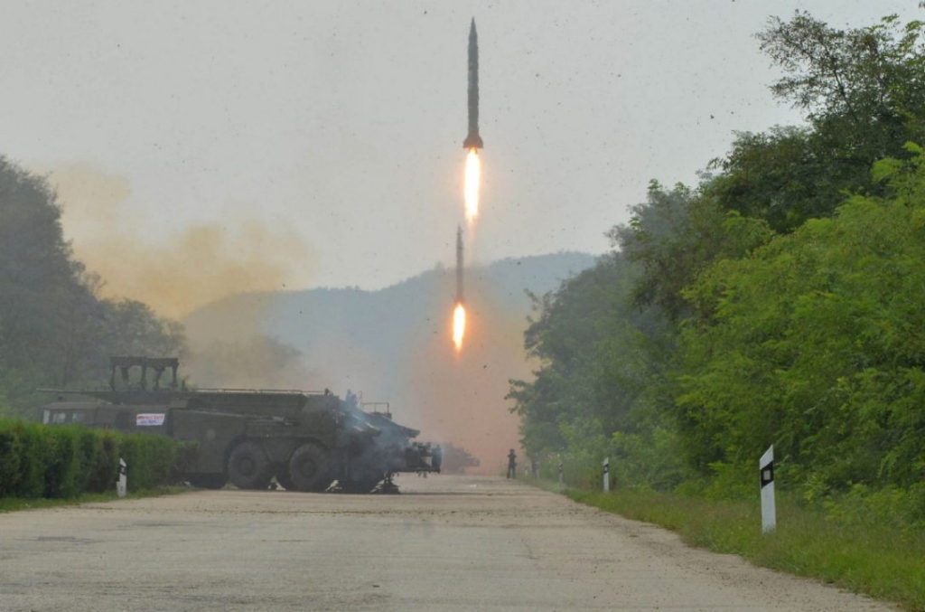 North Korea fired three ballistic missiles off its east coast Monday. Its government distributed this