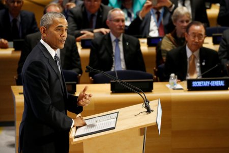 U.S. President Barack Obama addresses the U.N. General Assembly Sept. 20 in New York City. Speaking for the last time at the United Nations as president Obama said that while the world has become safer and more prosperous nations are struggling with a