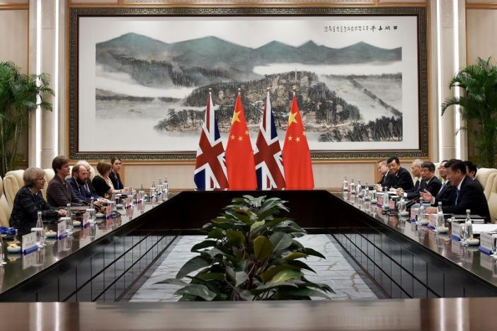 Chinese President Xi Jinping and British Prime Minister Theresa May meet at the West Lake State House on the sidelines of the G20 Summit in Hangzhou Zhejiang province China