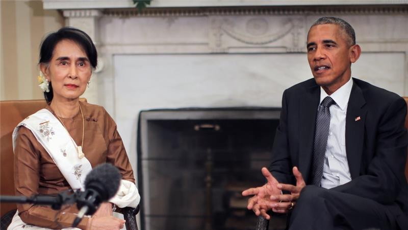 Obama said sanctions would be lifted during talks with Aung San Suu Kyi at the Oval Office