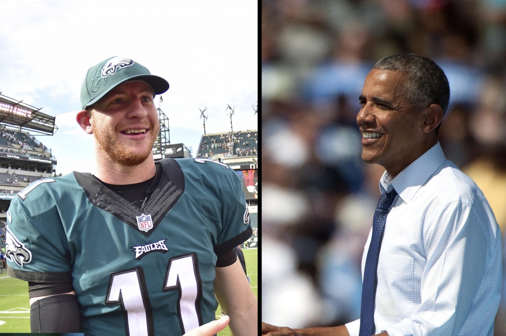 Obama tells Philly crowd that Joe Biden advised him to ‘get on the Wentz wagon