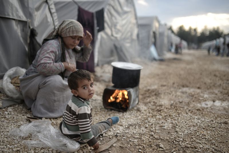 Syrian refugees families who came from Kobani district living in refugees tent in Suruc district 25 October 2015 Turkey Sanliurfa