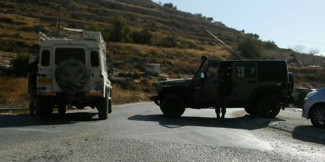 The scene of an attempted stabbiong attack at a checkpoint at the entrance to the village of Bani Na'im near Hebron