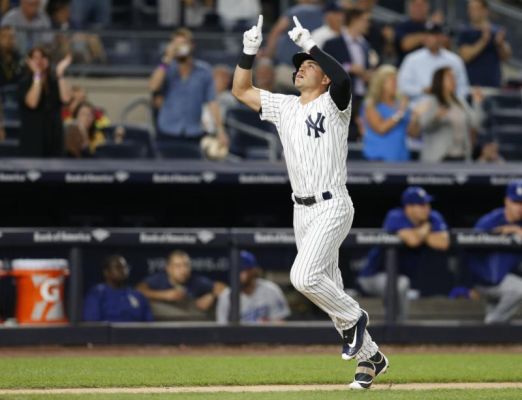 New York Yankees pinch-hitter Jacoby Ellsbury points skyward