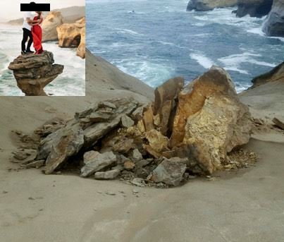 Oregan State Park's 7-foot-tall rock formation Duckbill at Cape Kiwanda is broken into a million pieces according to officials