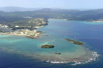 Oura Bay and Camp Schwab at Henoko Nago where the governments of Japan and the United States plan to build a new U.S. airfield