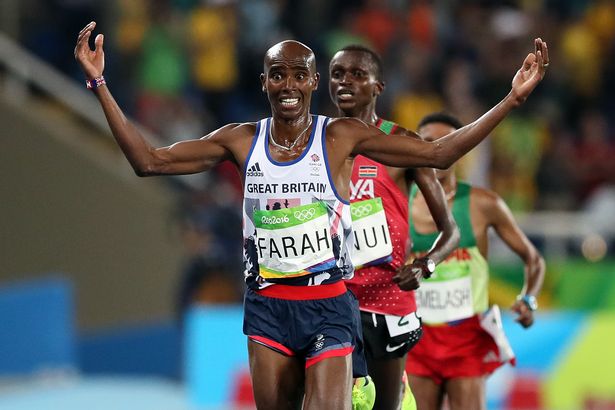 Mo Farah of Britain competes in the Men's 10,000m Final