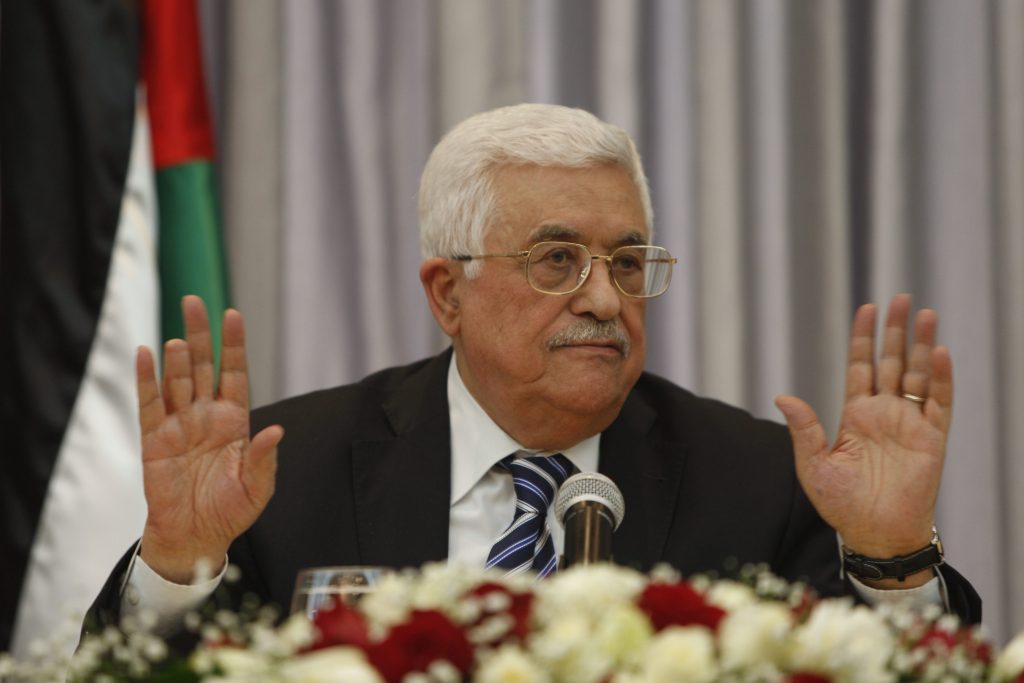 PA President Mahmoud Abbas shown here speaking at a press conference in Bethlehem in January