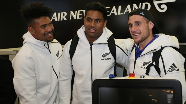 Ardie Savea Julian Savea and TJ Perenara during the All Blacks visit to Nelson Airport last Sunday