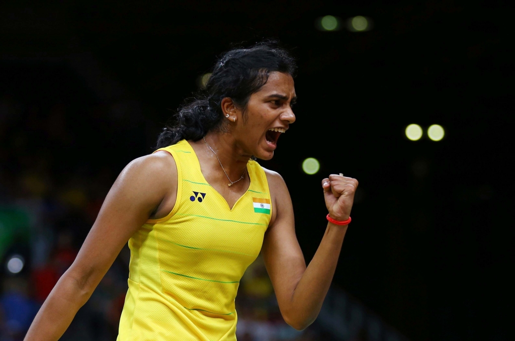 RIO DE JAMEIRO BRAZIL- 19/08/2016. P.V. Sindhu of India reacts during play against Carolina Marin of Spain. REUTERS-25r