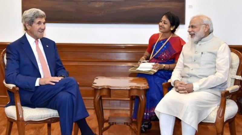 Prime Minister Narendra Modi with US Secretary of State John Kerry at a meeting in New Delhi on Wednesday