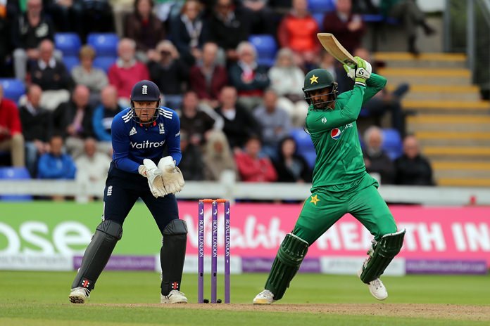 Pakistan's Shoaib Malik hits out during the fifth one day cricket international against England at the SSE SWALEC Stadium Cardiff Wales Sunday Sept 4