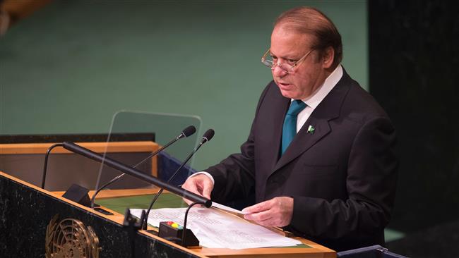 Pakistani Prime Minister Muhammad Nawaz Sharif addresses the United Nations General Assembly at the United Nations in New York