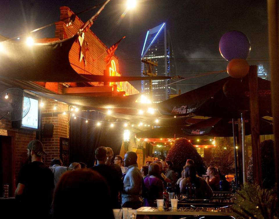 Crowds outside All American Pub in the Bland Street  South End area during Thursday’s Panthers pre-season game against the Pittsburgh Steelers