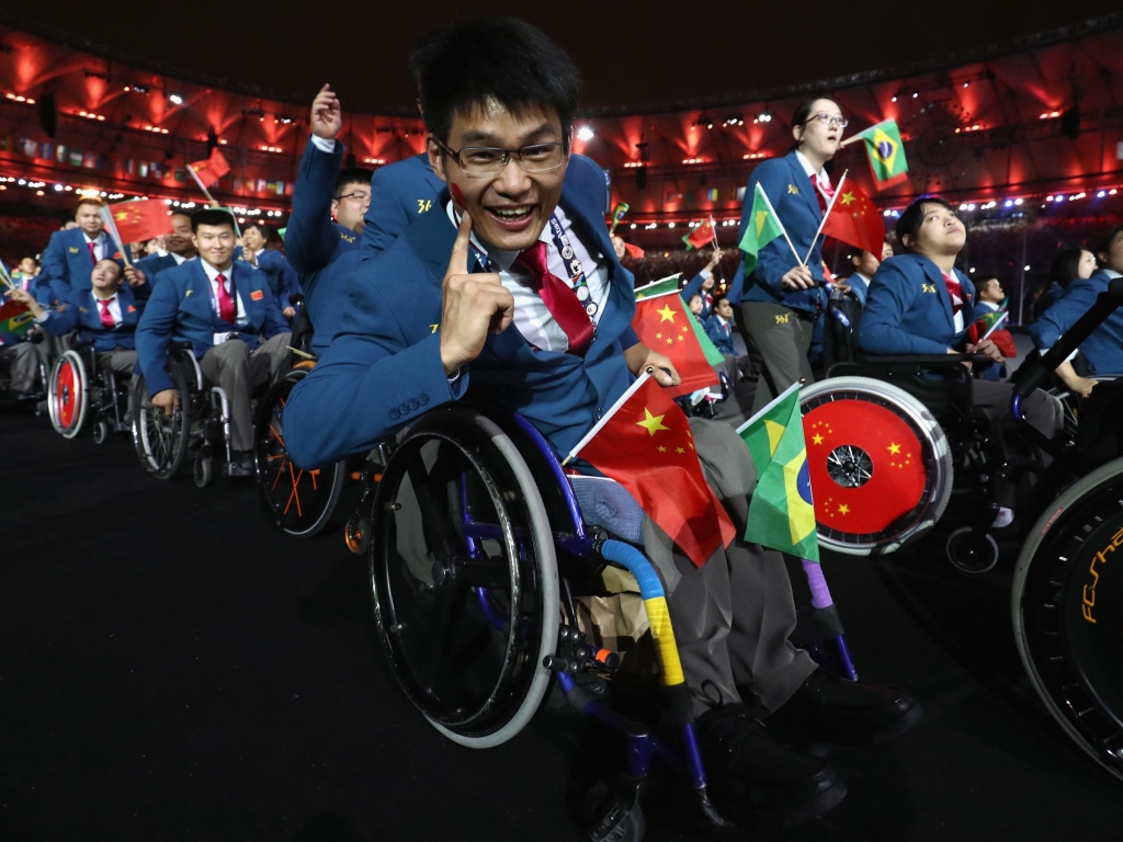 The China team enters the stadium during the Opening Ceremony of the 2016 Paralympic Games at Maracana Stadium in Rio de Janeiro. The games feature more than 4,300 athletes from 161 countries