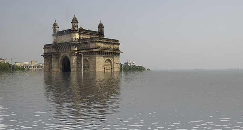 An illustration of Mumbai India underwater because of climate change