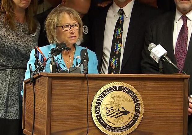 Patty Wetterling speaks at press conference following Danny Heinrich’s confession in court to the murder of her son Jacob in 1989.                CBS News