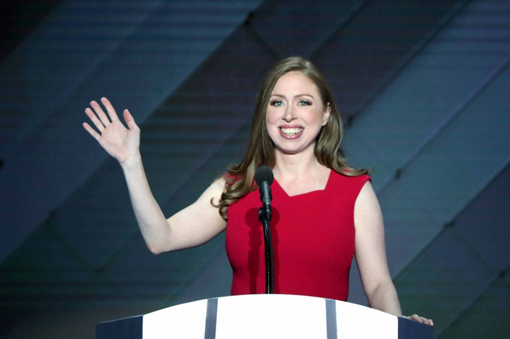 PHILADELPHIA PA- JULY 28 Chelsea Clinton arrives on stage to introduces her mother Democratic presidential nominee Hillary Clinton on the fourth day of the Democratic National Convention at the Wells Fargo Center