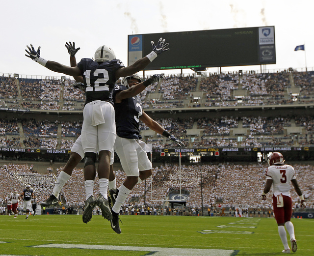 Penn State wideout Chris Godwin celebrates after scoring a 52-yard touchdown early in Saturday’s win over Temple. Chris Knight | AP