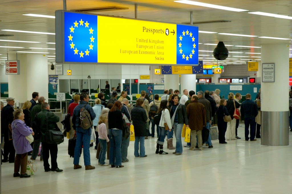 People in the queue for European passport holders