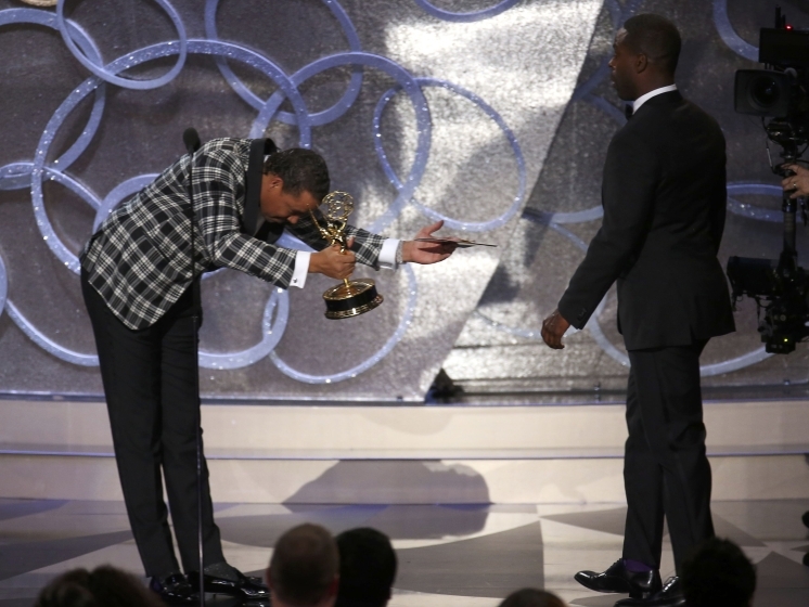 Terrence Howard presents the award for Outstanding Supporting Actor In A Limited Series Or Movie to Sterling K. Brown for The People v. O.J. Simpson American Crime Story,’ at the 68th Primetime Emmy Awards in Los Angeles California September 1