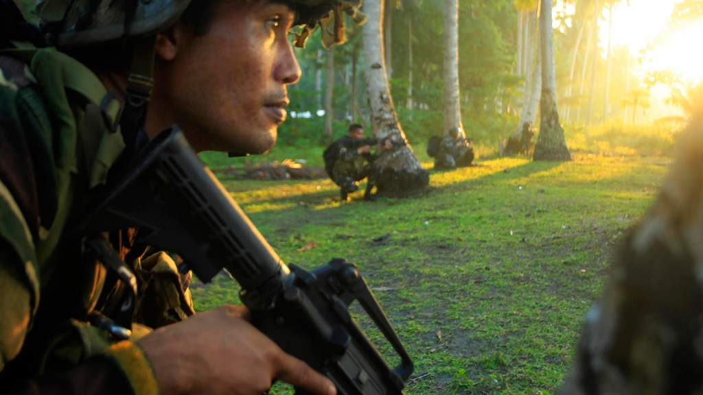 30 2016 shows Philippine soldiers taking their position as they serve as a blocking force in the town of Paktikul sulu province in southern island of Mindanao as they carry out President Duterte's orders to'destroy the