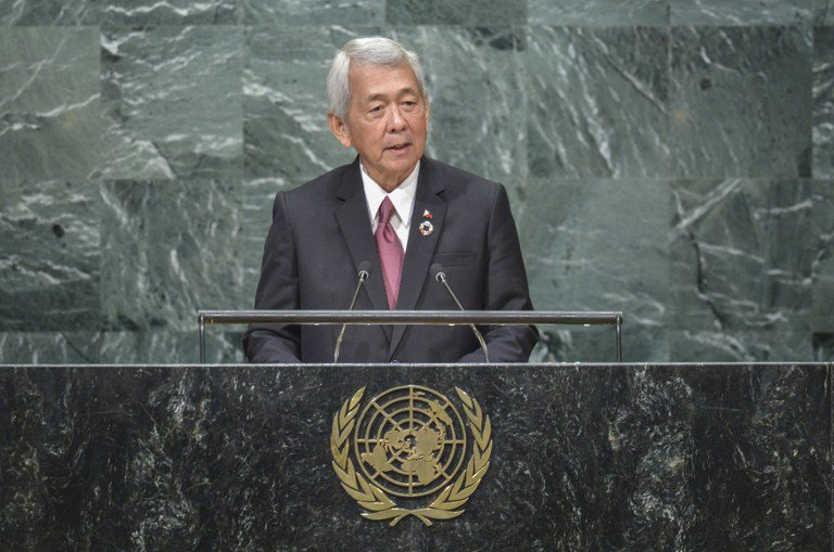 Perfecto Yasay Secretary for Foreign Affairs of the Philippines addresses the 71st session of the United Nations General Assembly at the UN headquarters in New York