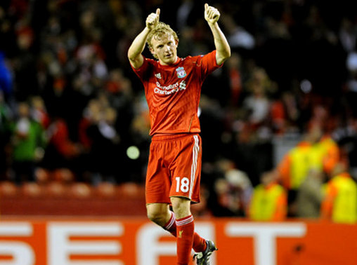 Liverpool cult hero Dirk Kuyt reacts to victory over former rivals Man Utd