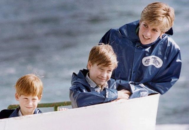 Princess Diana rides on the Maid of Mist in Niagara Falls in 1991 with her sons Prince Harry and Prince William