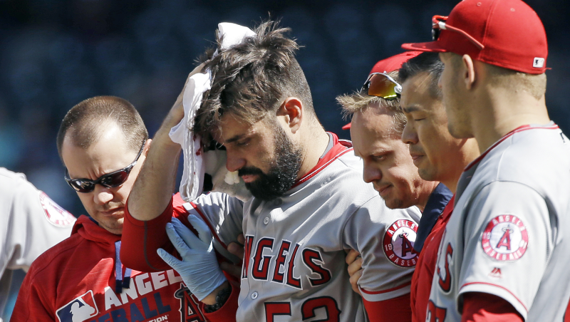 Baseball pitcher Matt Shoemaker takes 168kmh ball to the head