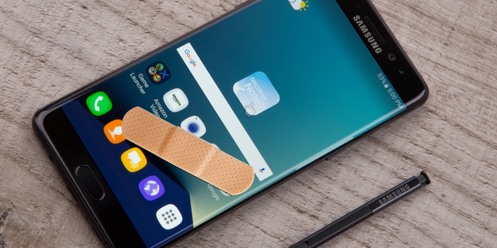 Samsung Note 7 with band-aid