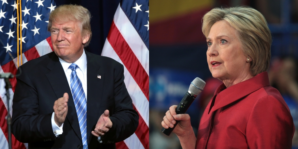 Donald Trump clapping Hillary Clinton looking dismayed