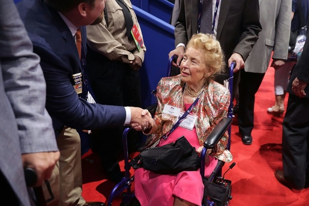 Phyllis Schlafly president of the Eagle Forum greets supporters during the Republican National Convention in Cleveland Ohio