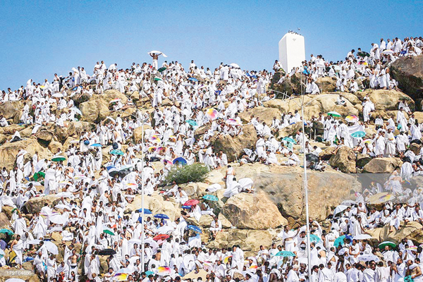 Pilgrims offer prayers on Mount Arafat