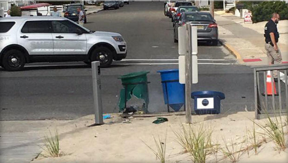 An explosive device detonated inside a garbage can near a charity racecourse in Seaside Park New Jersey on Sept. 17 2016. OCEAN COUNTY PROSECUTOR'S OFFICE