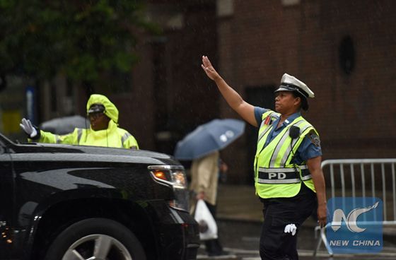 Police direct traffic at a street near the United Nations headquarters in New York the United States Sept. 19 2016