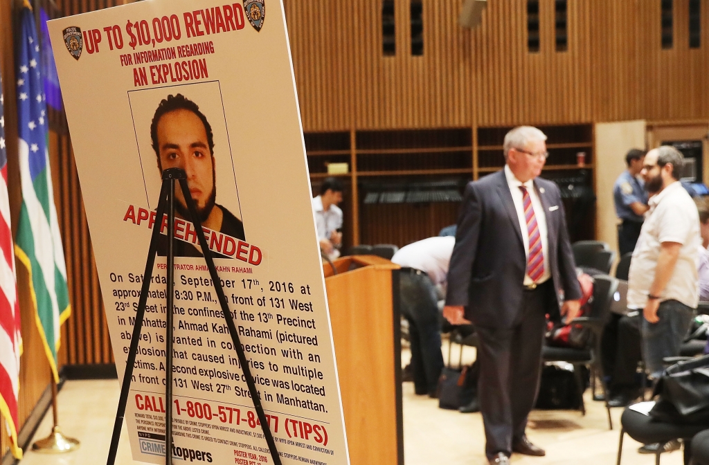 Rahami the man believed to be responsible for the explosion in Manhattan on Sept. 17 2016 and an earlier bombing in New Jersey is displayed at a news conference at New York City police headquarters two days later. (Spencer Plat