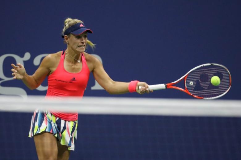 Sep 4 2016 New York NY USA Angelique Kerber of Germany hits a forehand against Petra Kvitova of the Czech Republic on day seven of the 2016 U.S. Open tennis tournament at USTA Billie Jean King National Tennis Center. Mandatory Credit