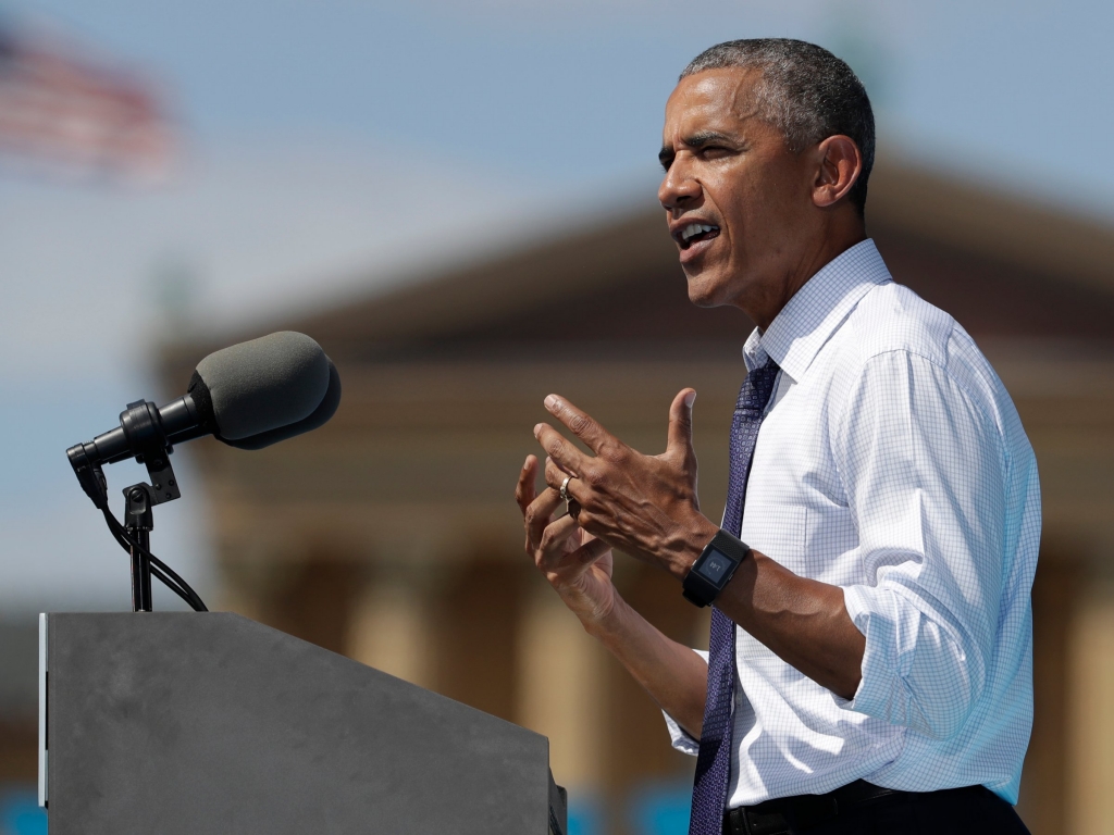 President Barack Obama stumps for Hillary Clinton in Philadelphia in September. AP