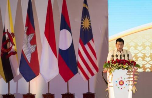 President Duterte delivers speech at the 2016 ASEAN Summit in Laos. AFP