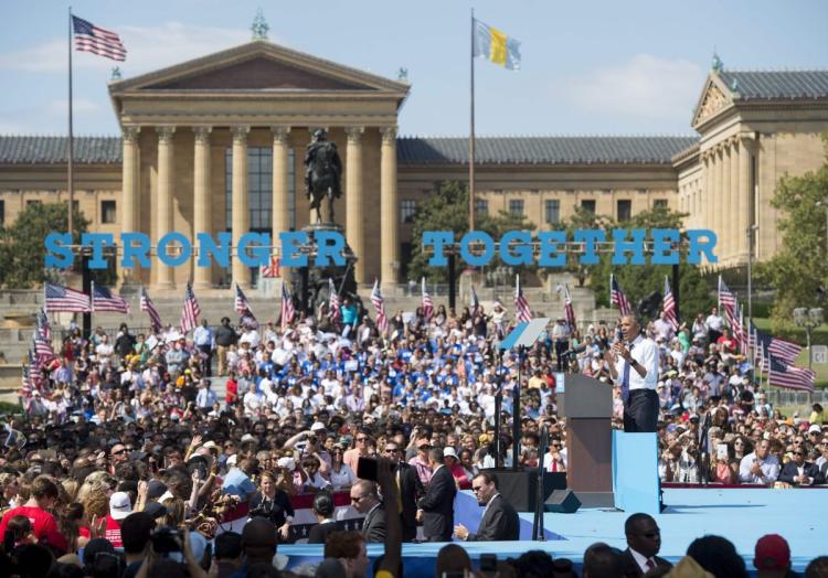 President Obama speaks at a rally for Clinton Tuesday at Eakins Oval in Philadelphia