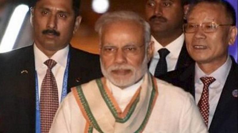 Prime Minister Narendra Modi during his arrival at Hangzhou airport China on Saturday