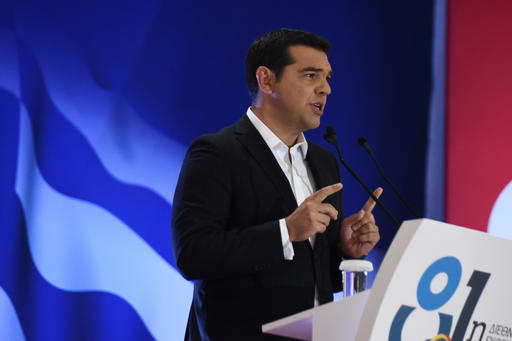 Greek Prime Minister Alexis Tsipras speaks at the 81th Thessaloniki International Trade Fair in the northern port city of Thessaloniki on Saturday Sept. 10 2016. Tsipras promised Saturday to deliver economic growth to