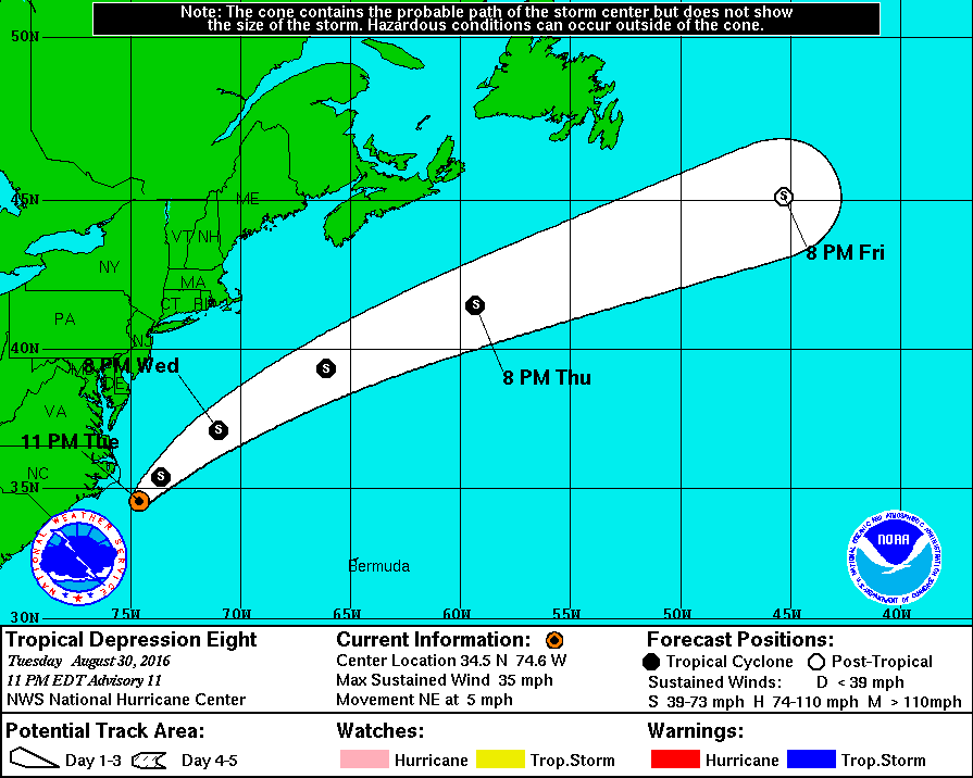 Projected path of Tropical Depression Eight