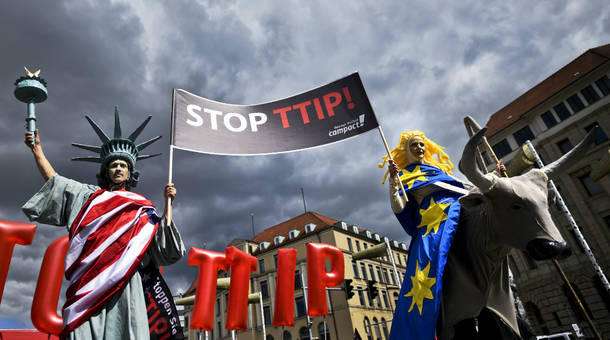 Protesters rally against the TTIP in Hanover Germany back in April. 
 Sam Beard