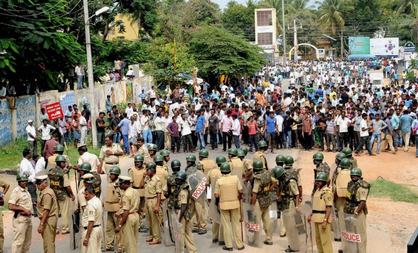 Protests in Bengaluru over Cauvery water. PTI