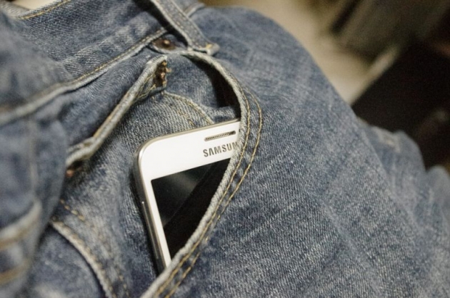 A Samsung smartphone inside a pocket