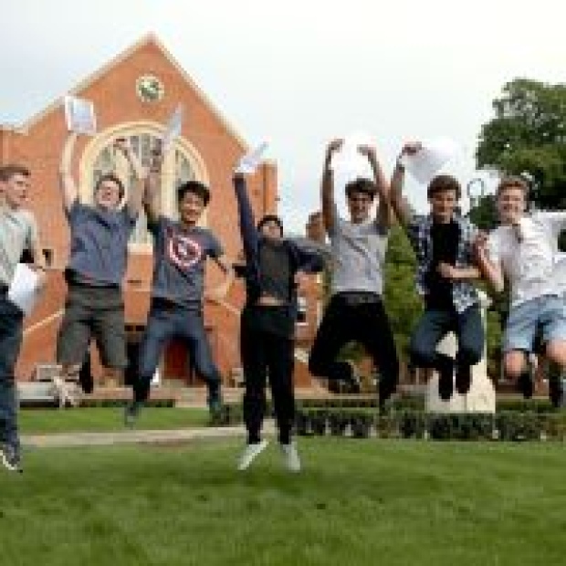 Pupils receive their GCSE results at Brighton College in East Sussex